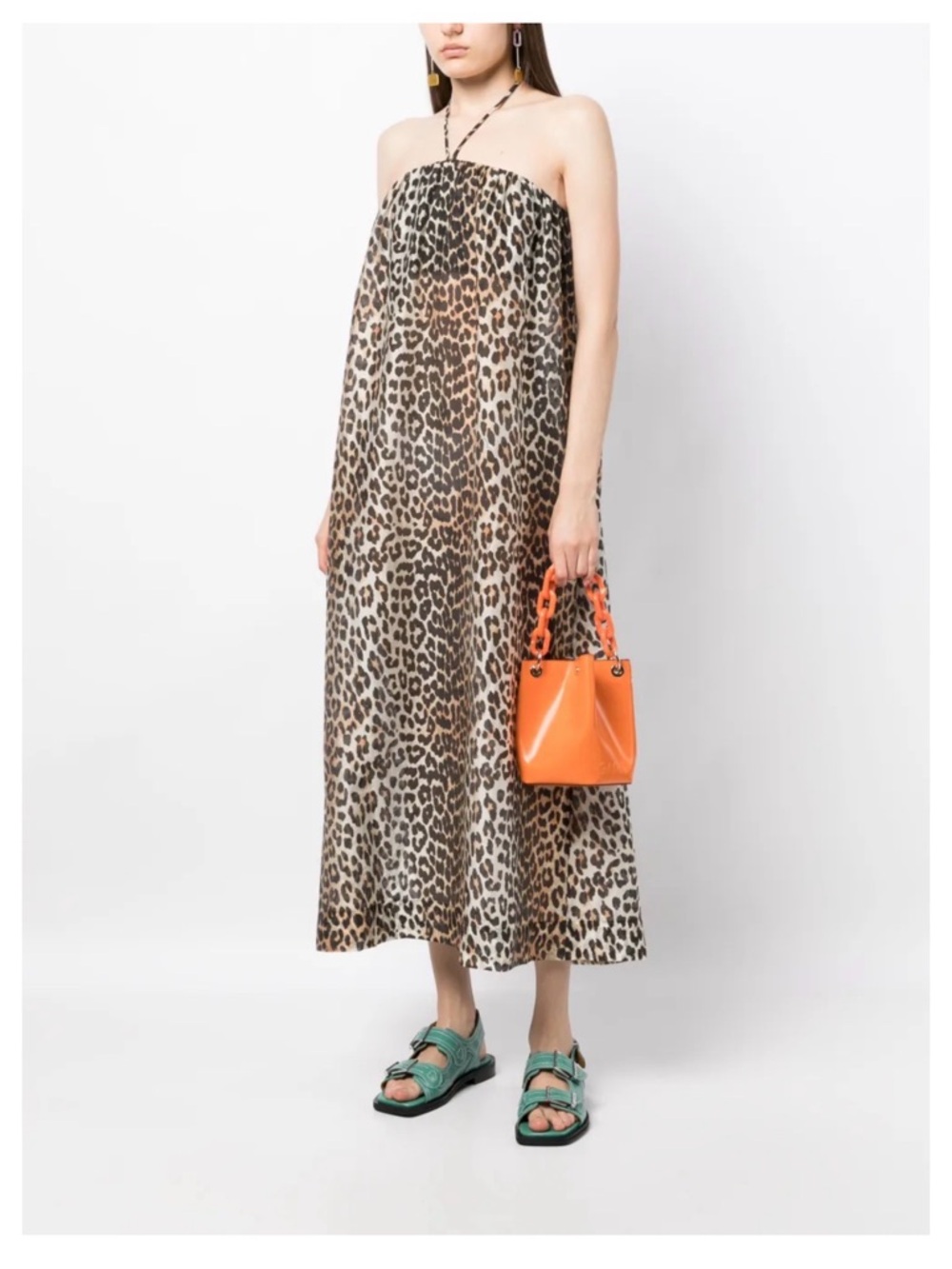 GANNI leopard-print halterneck maxi dress